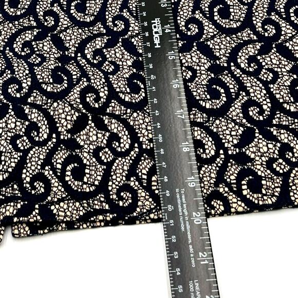 SOLITAIRE Large Navy Blue Lace‎ Overlay Tan Lined knee length skirt Ravi Khosla - Picture 7 of 7